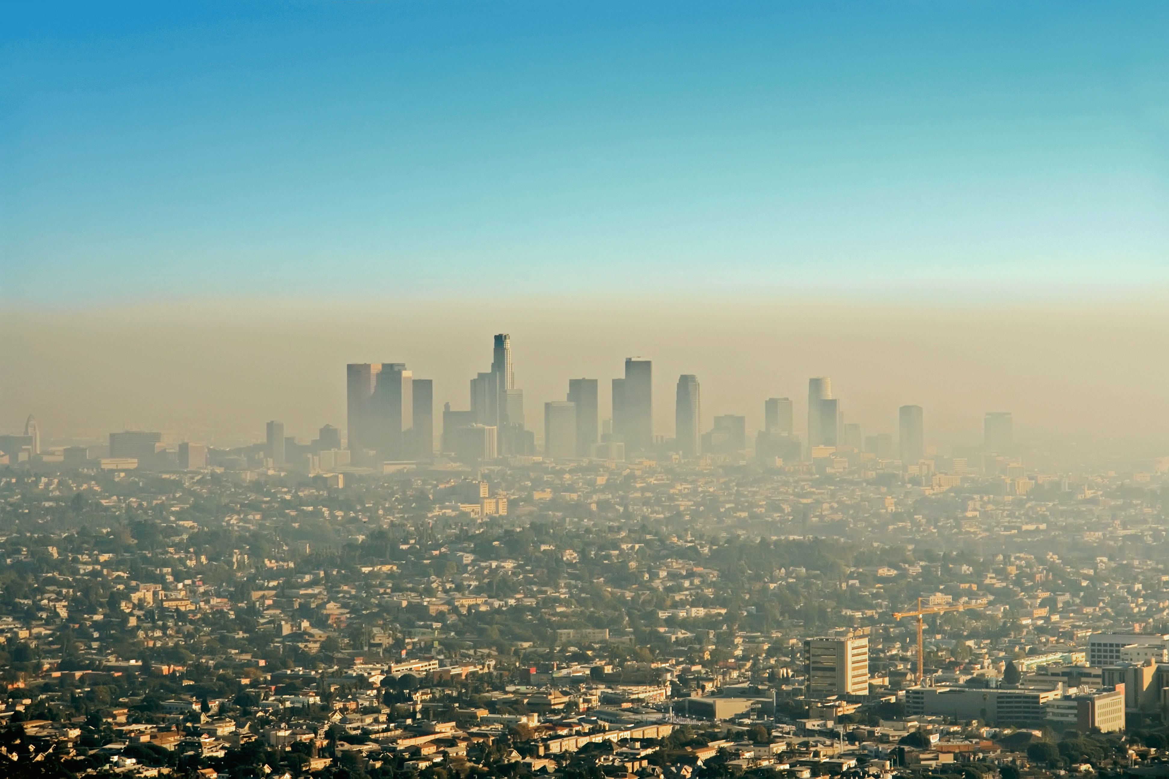 The LA skyline, blanked in a layer of SMOG